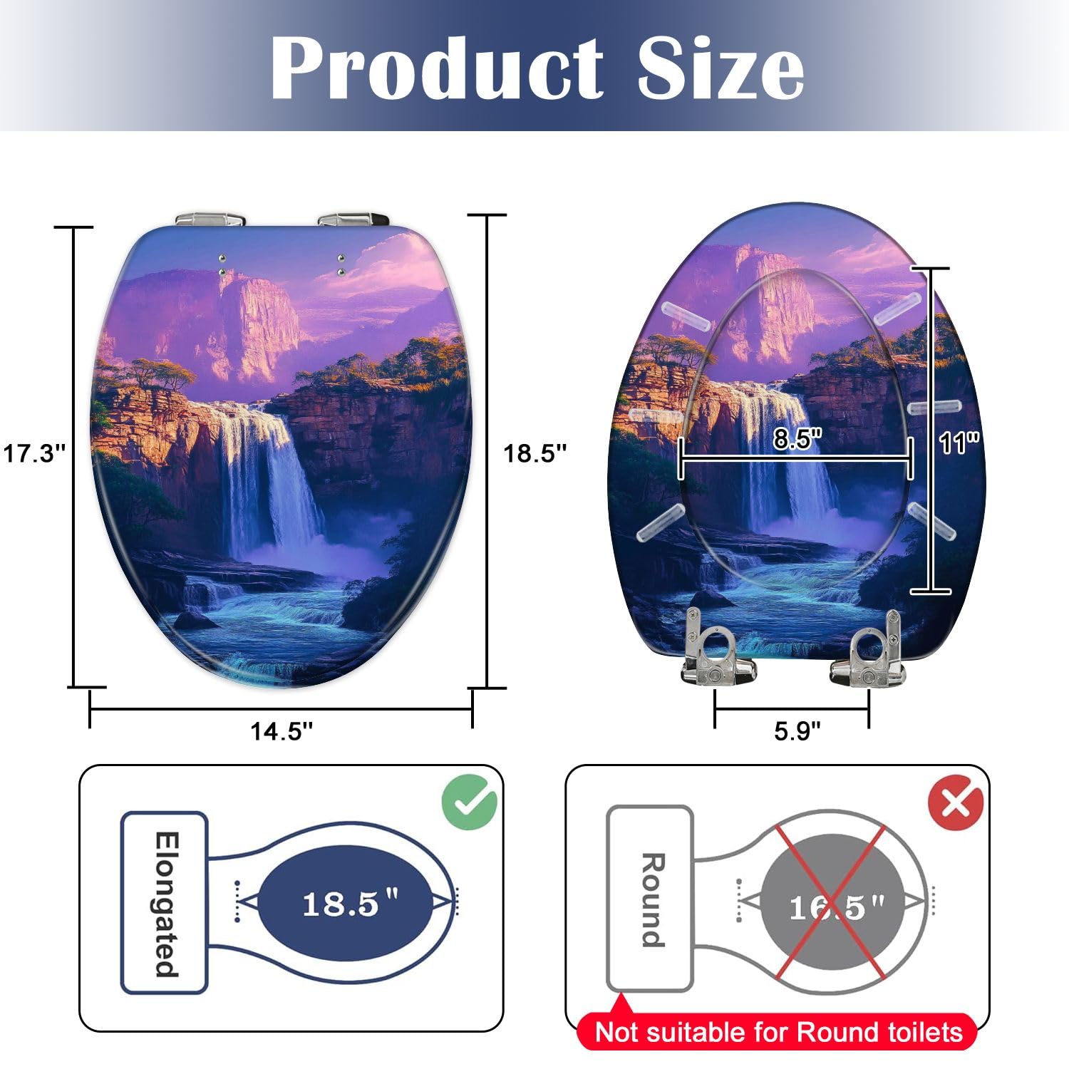 Slow Close wydłużone siedzisko toaletowe Resin Quiet Lid with Quick-Release Hinges Bumpers Easy to Clean & Install