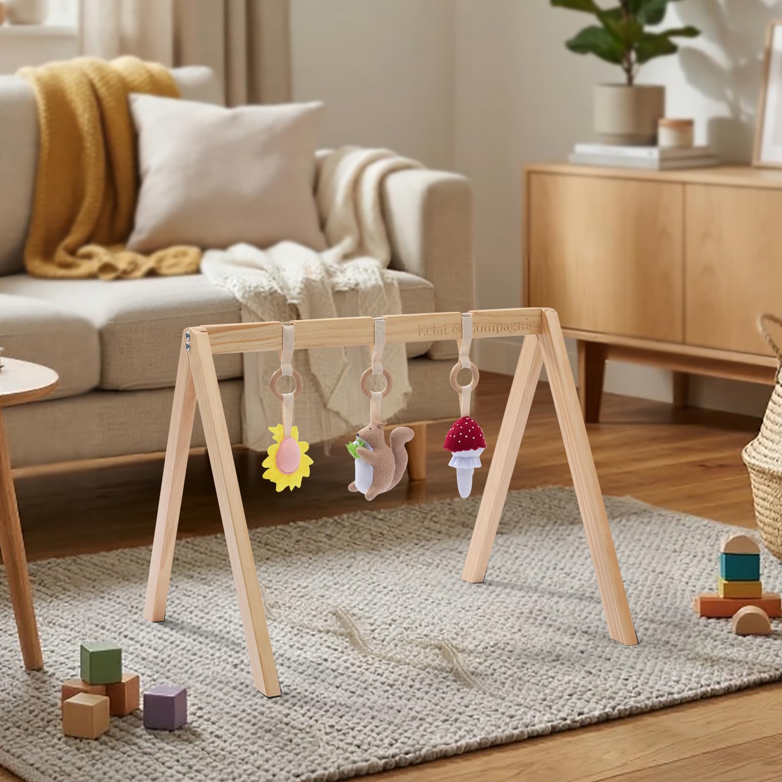 Eclat & Compagnie - Arche Éveil Bébé en Bois - Portique Montessori avec Logo Gravé - Structure Stable avec Vernis Naturel - Arche Bebe Cadeau Naissance et Anniversaire
