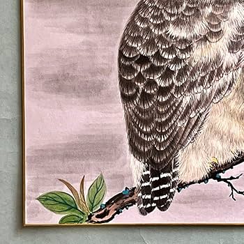 Amazon.co.jp: 肉筆花鳥画 細筆画 動物画「フクロウ梟」美術品
