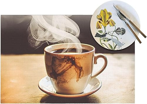 Miniatura 5 de 6 PCS PVC Placemats Set Place Mats Hot Coffee Non-Slip Weave Place Mats 12" x 18" Farmhouse Table Mat Set for Family Dinners Wedding Parties