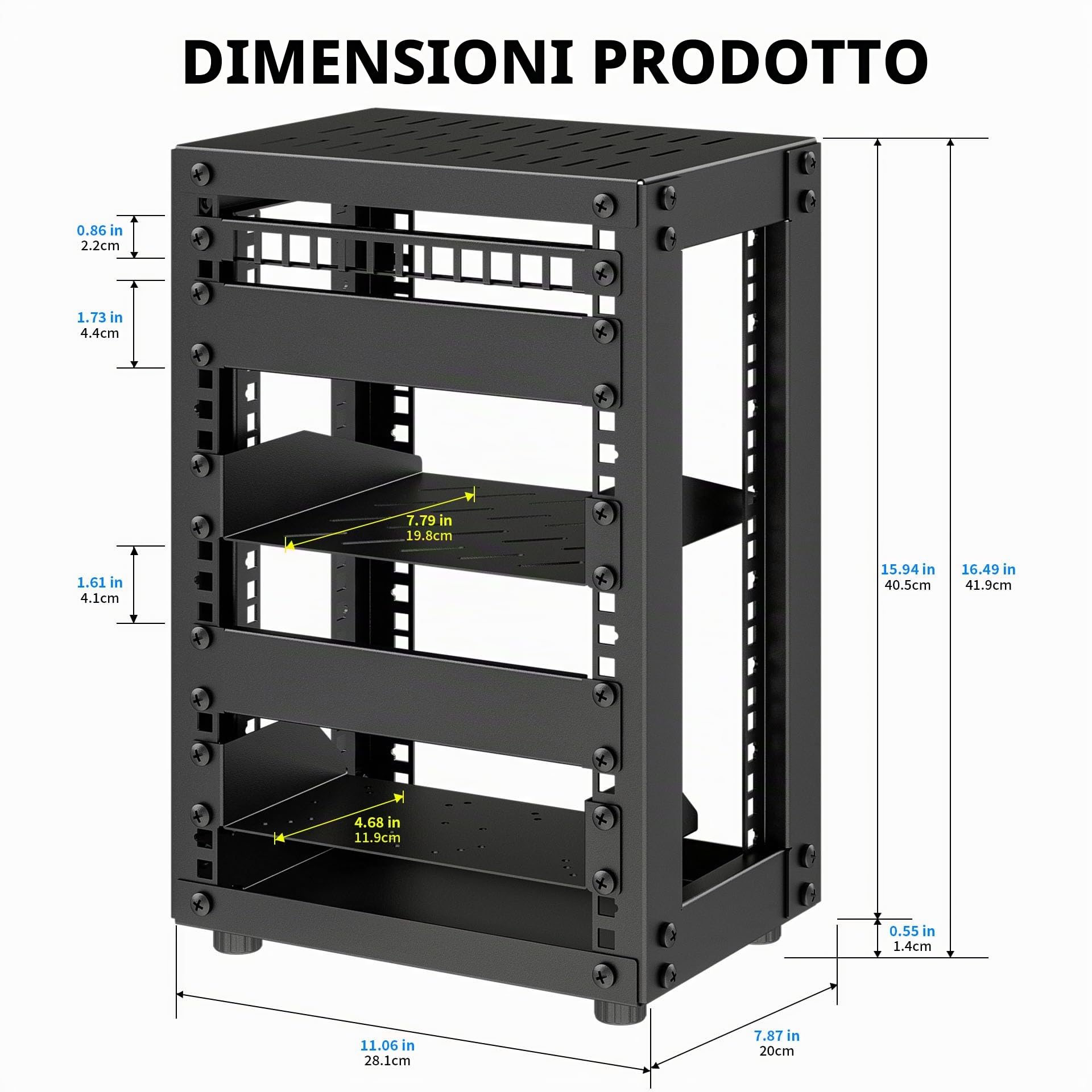 Armadio Server 8U, Mini Rack Server da 10 Pollici per Rete, Server, Dispositivi A/V e Progetti Fai da Te, Profondità 7,87 Pollici, Nero