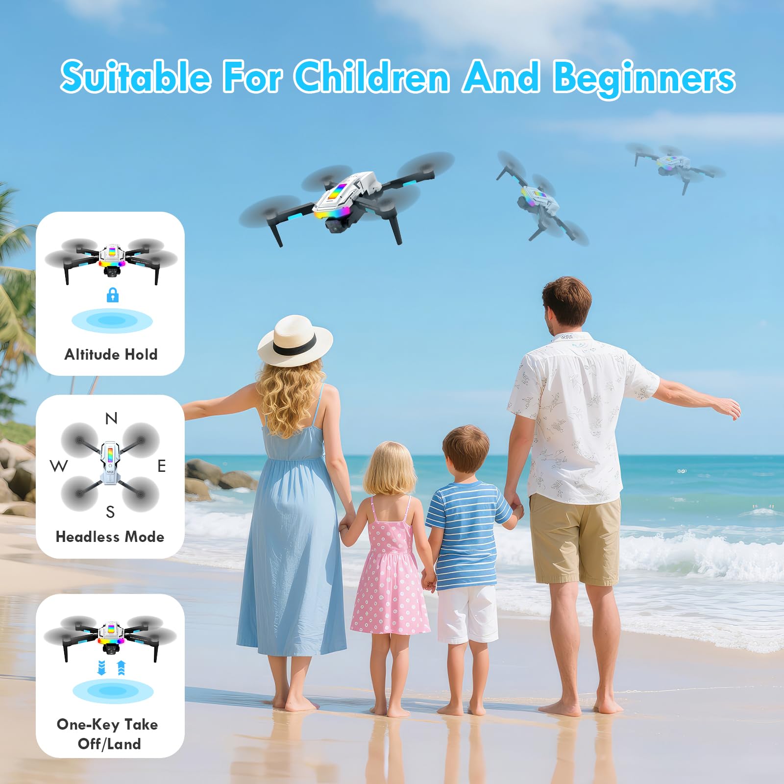 Drohne mit Kamera 4k, Bürstenloser Motor, Faltbare Drohne, 360°Flip, Headless Mode, WiFi, Flugbahnflug, One Key Start/Landen, Spielzeug und Geschenke für Jungen Anfänger, 2 Batterien (Weiß)