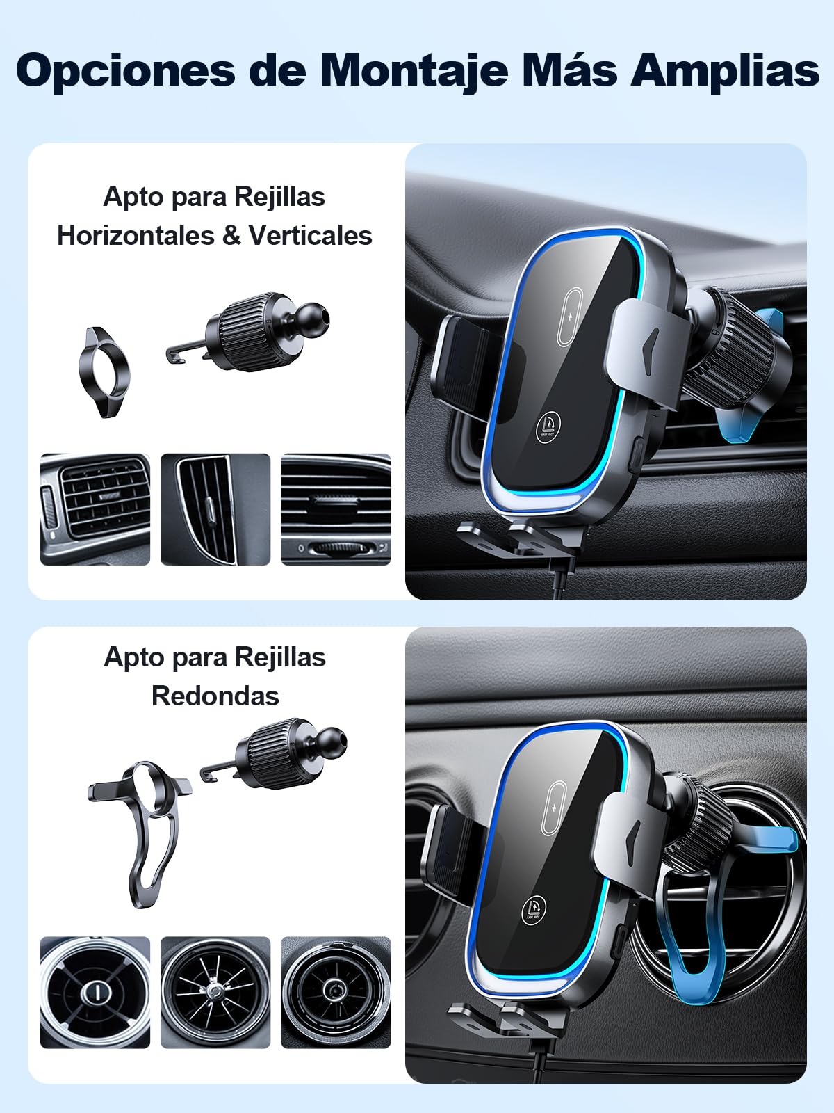 Mohard Cargador Inalámbrico Coche [Sujeción Automática], 15W Inducción Carga Rápida Soporte Movil Coche con Cargador Coche, Compatible con iPhone 17/16/15/14/13/12/11, Galaxy ZFlip5/4/3/S25