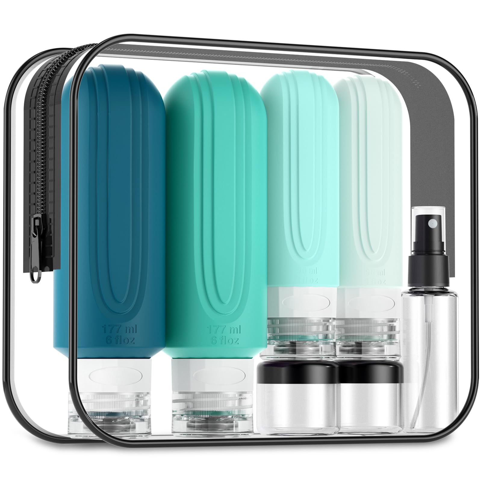 Mrsdry 16 Pack Travel Bottles for Toiletries, Oversize 6oz Silicone Travel Containers, Leak Proof Refillable Liquid Shampoo And Conditioner Travel