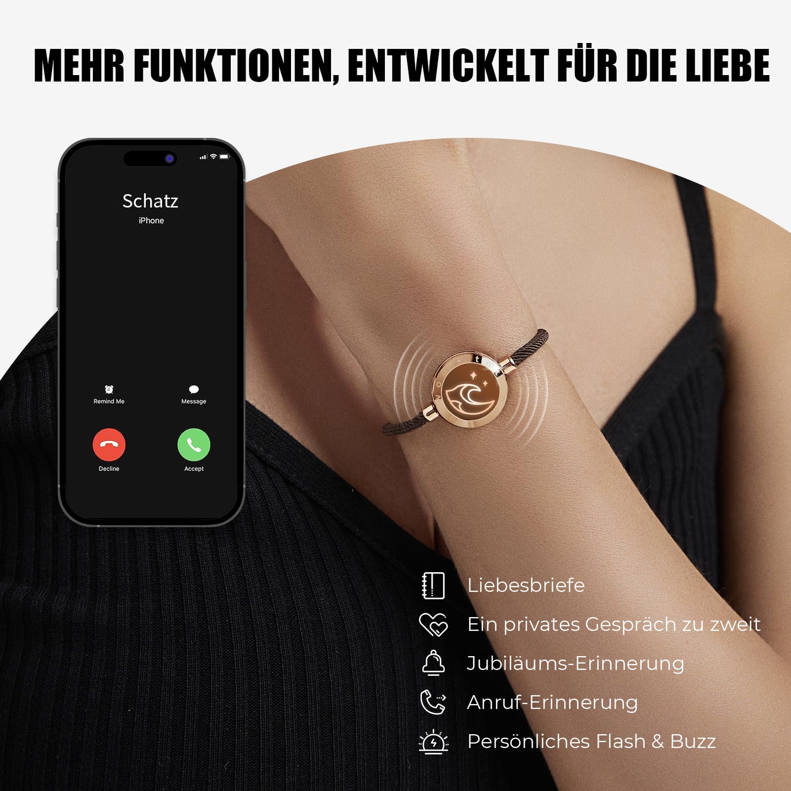 TOTWOO Braccialetti di Coppia con Funzione Touch e Vibrazioni via Bluetooth - Regalo per Coppie a Lunghe Distanze con Illuminazione, in Acciaio Inossidabile