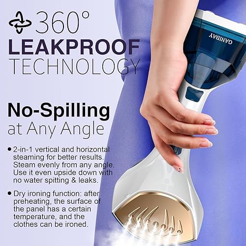 Miniatura 3 de Vaporizador de 1600 W para ropa con tanque de 12.2 fl oz, calentamiento rápido y apagado automático, plancha de vapor LCD 2 en 1 que elimina las