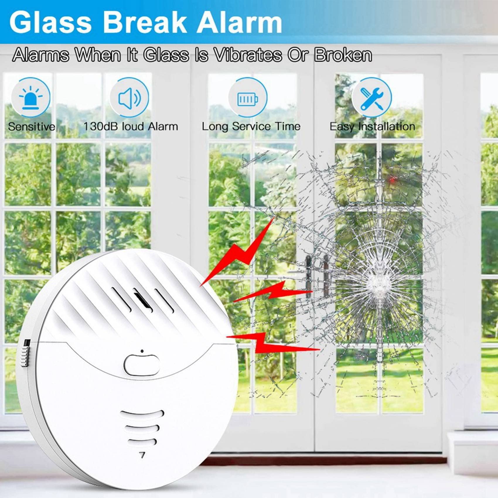 3 x Tuya inteligentny alarm WiFi, czujnik wibracji drzwi i okien, alarm ochrony bezpieczeństwa, działa z Alexa, Smart Life (biały)
