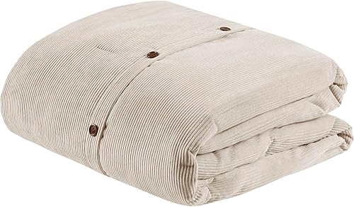 Miniatura 12 de Madison Park Andes - Juego de edredón de pana acogedor, textura de tubos, detalle de botón rústico, estilo de vida de cabaña, alternativa al plumón,