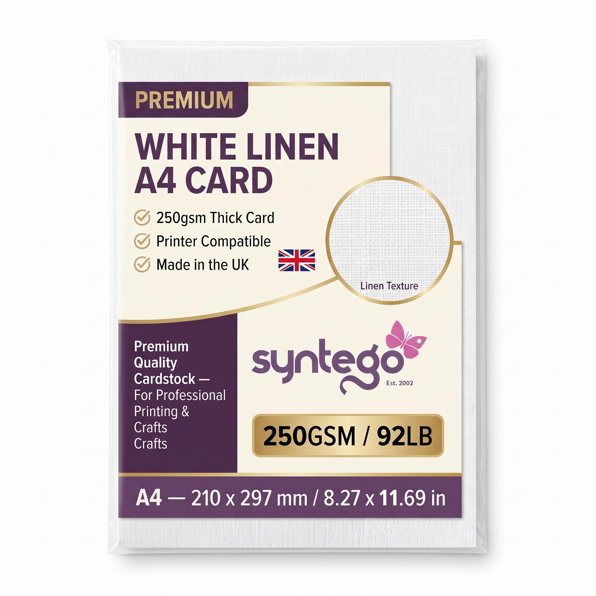 A4 Card White Silkweave Linen Textured Matt 250gsm x 10 Sheets