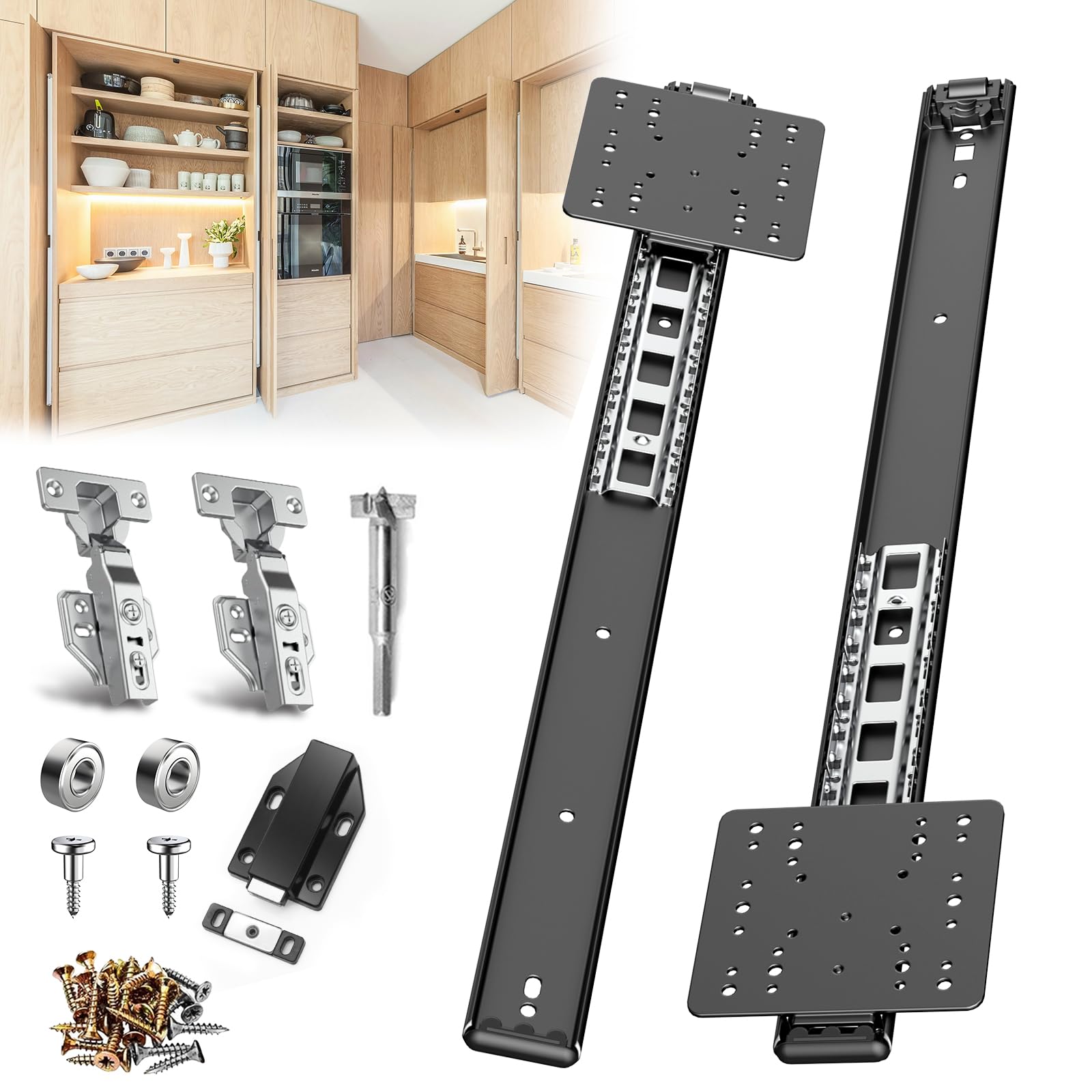 18Inch Pocket Door Hardware Slide with Hinges for Cabinets 1Set
