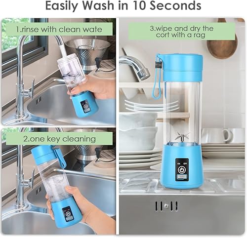 Miniatura 4 de Licuadora portátil de tamaño personal, mini licuadora recargable por USB para batidos y batidos, fuerte potencia de corte con 6 cuchillas, 12.8 fl