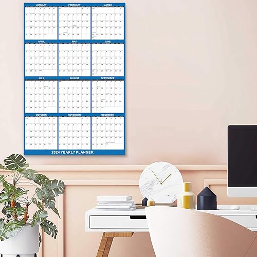 Miniatura 5 de ALINREDBX Calendario de pared 2024 de 18 x 24 pulgadas, borrable, anual, anual, 12 meses, reversible, horizontal/vertical, azul marino