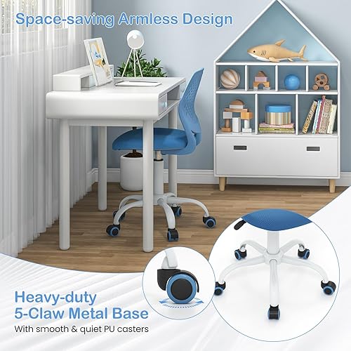 Miniatura 7 de Giantex Silla de escritorio para niños, silla de estudio ajustable para niños, silla giratoria de malla sin brazos, silla de escritorio para niños