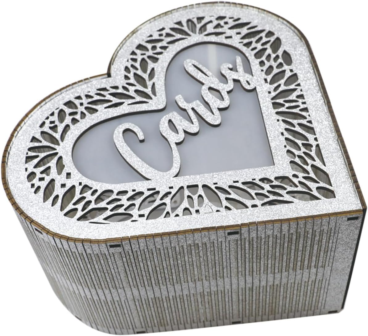 HOMSFOU Wooden Heart-shaped Hollow Card Box Glitter Wedding Anniversary Greeting Card Storage Container for Valentine’s Day Party Decorations