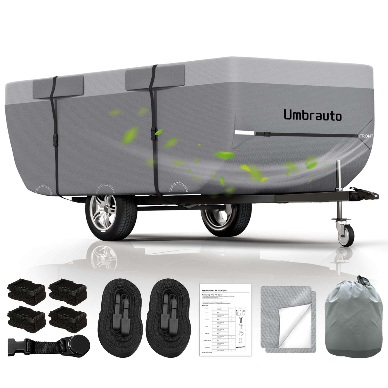 Pop Up Camper Cover Fits 13-15ft High-Wall Tent Trailer: Lightweight Pop Up Trailer Cover Umbrauto Waterproof, 9 Layers Top Breathable Ripstop Windproof