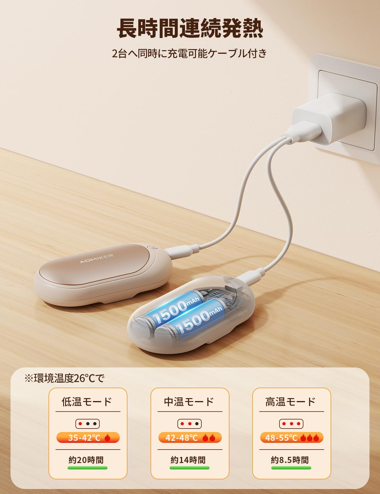 充電式カイロ 電気カイロ 超軽量 2個セット Amazon.co.jp: Aomiker 【2台同時充電に対応ケーブル付き】 充電式