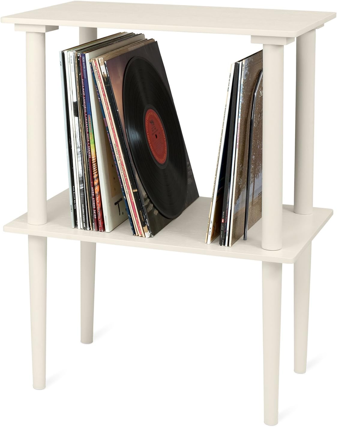 Victrola Wooden Record Stand – Companion Piece for Victrola Music Centre, Holds Over 50 Vinyl Records, Elegant Real Wood Construction, No-Tool Assembly (White)
