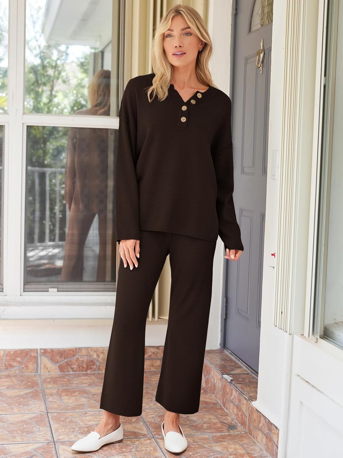 LILLUSORY Women's 2 Piece Lounge Sets Oversized Slouchy Matching Cozy Knit Sets - Image 4