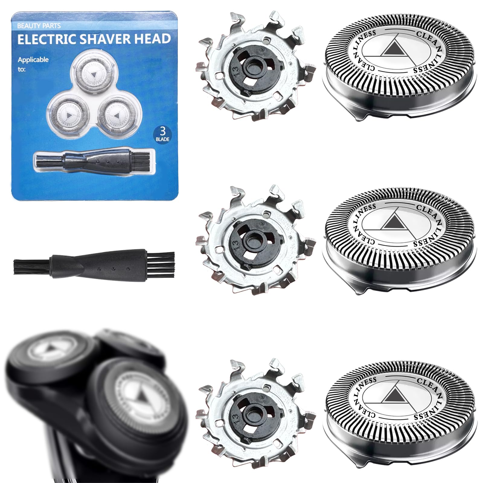 Pack of 3 SH50/52 Replacement Shaver Heads, for Shaver Series 5000 (Except S55xx)/Series 6000 (Except S6600 S6800)/AquaTouch (AT8xx AT7xx/PT7xx/PT8xx with Cleaning Brush-image-14