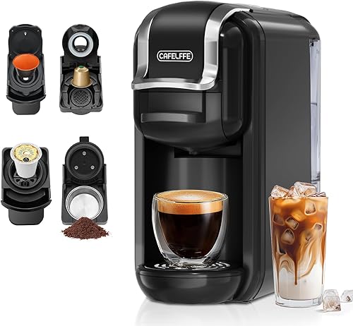 Mini cafetera multicápsula, 19 bares, cafetera espresso de una sola porción, 4 en 1, cafetera calientefría compatible con cápsulas K Cup, cápsulas