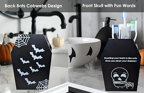 Miniatura 7 de Decoración gótica de baño de Halloween  Soporte para cepillo de dientes de ataúd gótico espeluznante con lados abiertos de ancho, secado rápido,