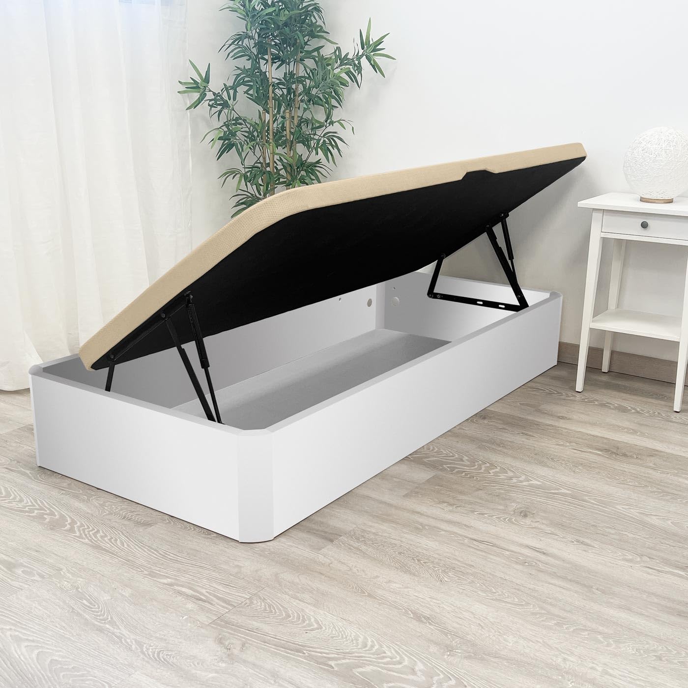 Somnia Descanso - Canapé Abatible Apertura Lateral de Madera con Gran Capacidad, Espacioso, Transpirable y Resistente, Esquinas Redondeadas, 90 x 190, Blanco