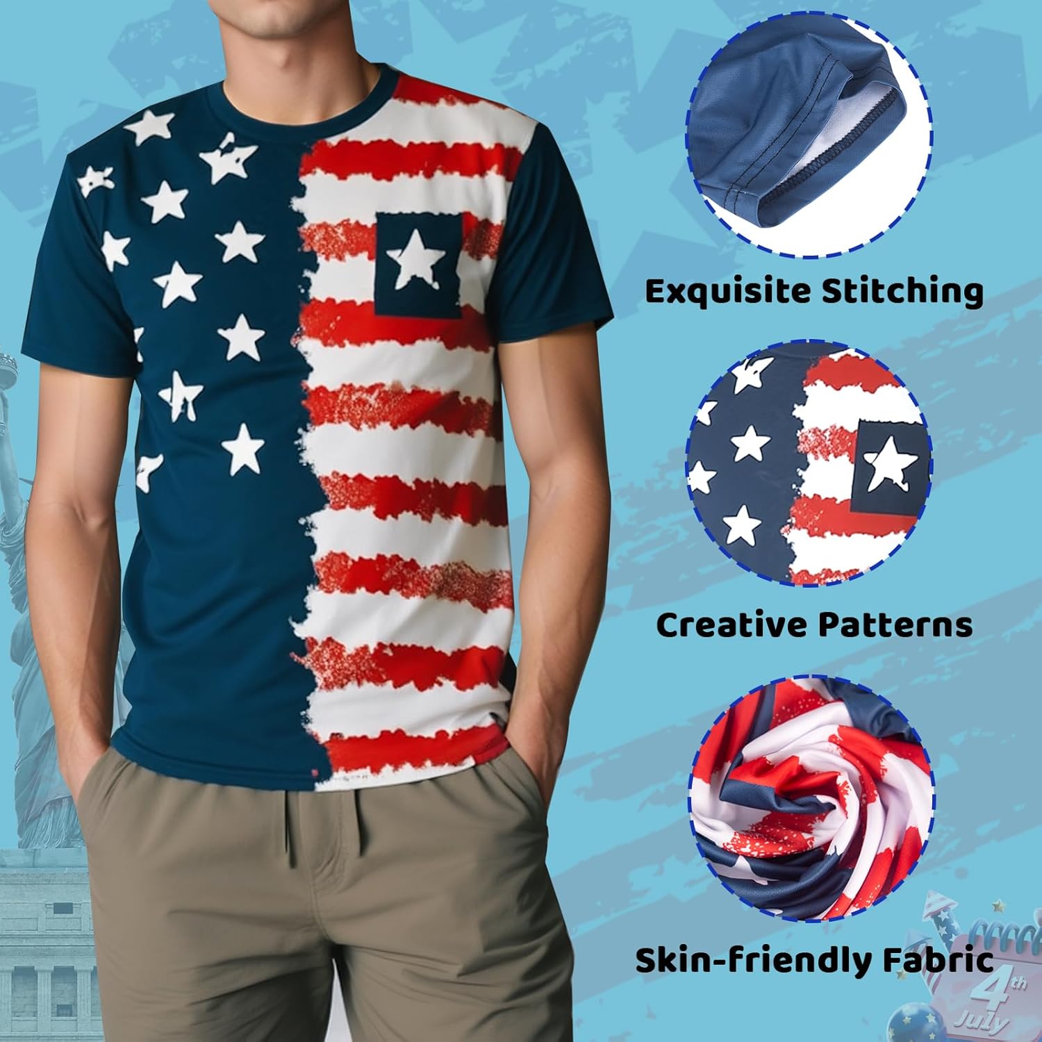Evankin Mens 4th of July T Shirts American Flag Patriotic Short Sleeve Tees Funny Novelty USA Tops Independence Day - Image 2