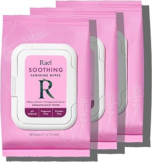 Rael Soothing Feminine Wipes for Women - pH Balanced, Flushable, Botanical Extracts, Hypoallergenic (30 Ct, 3 Pack)