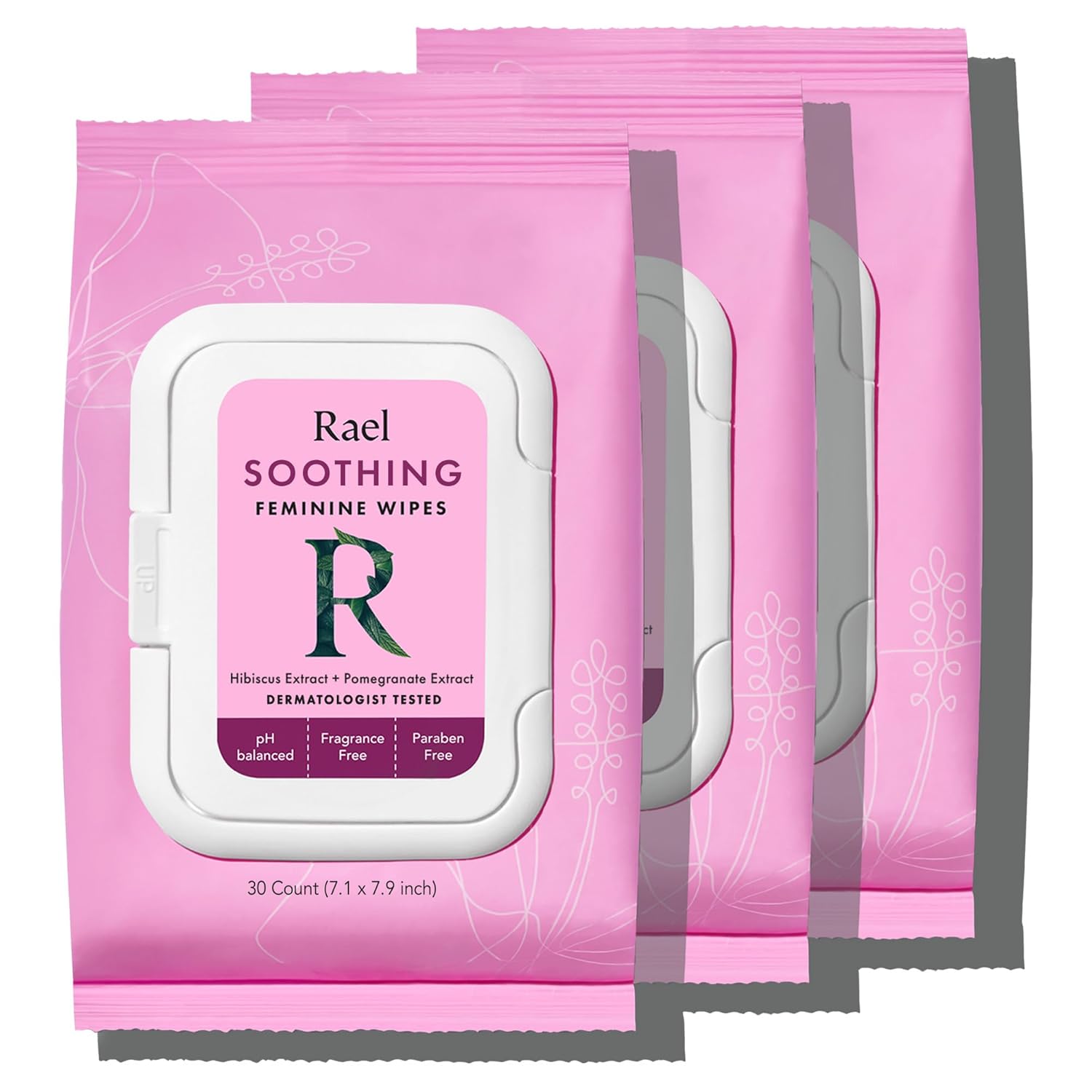 Rael Soothing Feminine Wipes for Women - pH Balanced, Flushable, Botanical Extracts, Hypoallergenic (30 Ct, 3 Pack)