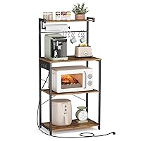 VASAGLE Scaffale da Cucina con Presa Elettrica, Bar Caffèa 4 Ripiani con Uno Regolabile