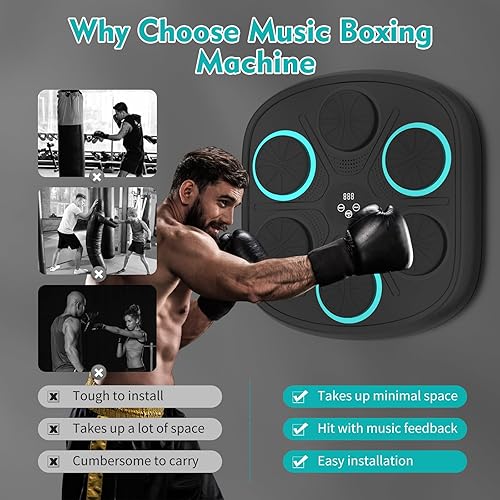 Miniatura 5 de 2025 Upgraded Music Boxing Machine for Adults and Kids, Large Size Wall Mounted Boxing Training Equipment with Gloves, Punching Bag for Home,