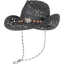 Straw Cowboy Cowgirl Hat for Women Men Hollow Out Wide Brim Summer Beach Sun Hat with Chin Strap