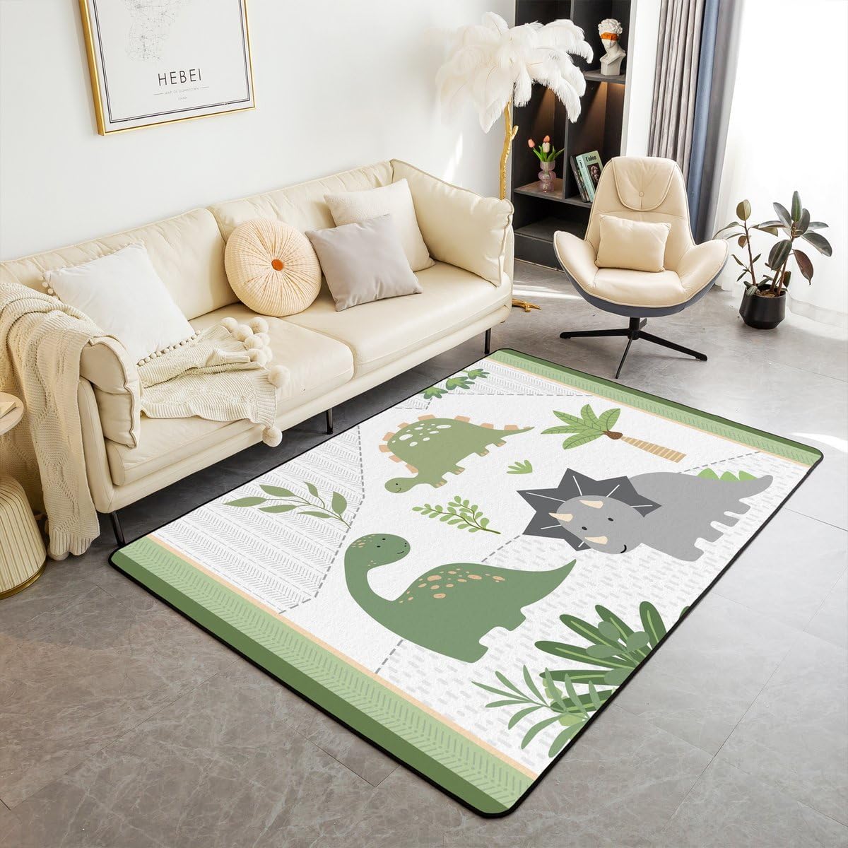 Lovely Dog Area Rug 3'x5',Cute Puppies Cartoon Animal Decor Non Shedding Rug for Kids Teen Adults,Kawaii Paw Print Blue Decorative Carpet for Playroom Bedroom Dining Room