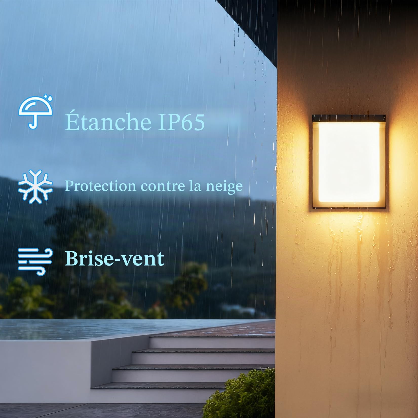 Klighten LED Applique extérieur 3000K, IP65 applique murale Noir