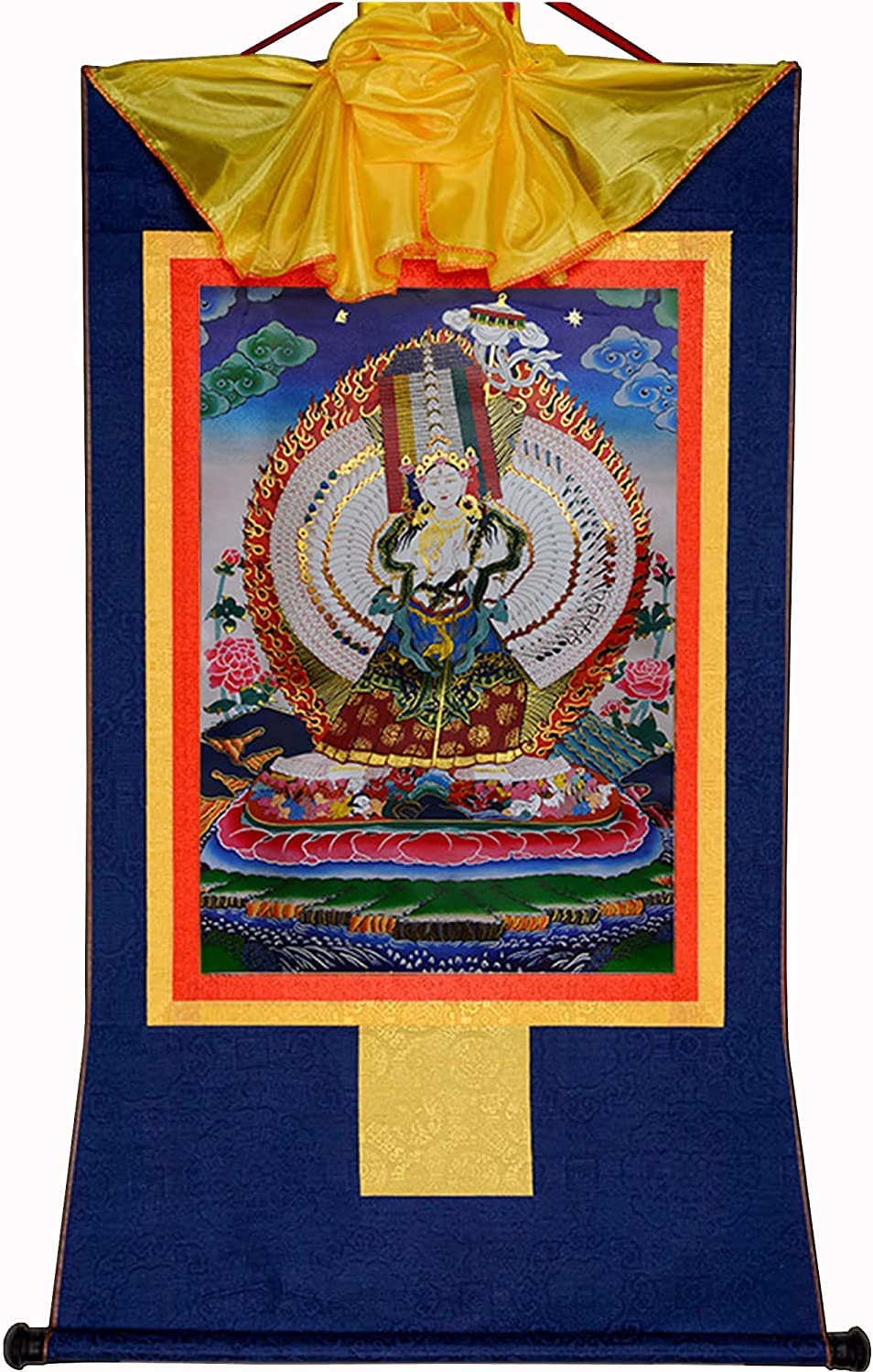 disegni di seta, Usnisa Sitatapatra, dipinto buddista Thangka in broccato, for la decorazione della casa Zen e meditazione(Red,35L x 20W cm)