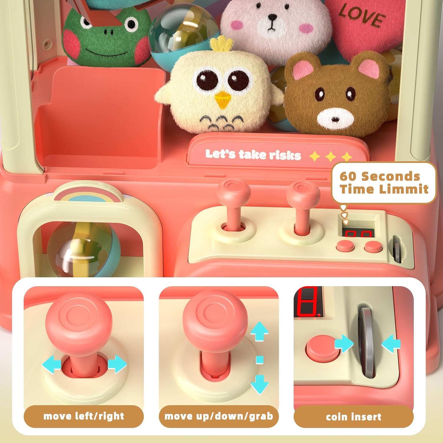 Claw Machine for Kids, Electronic Arcade Game Indoor Toy for Girls, Candy Vending Prizes Claw Game Machine Toys for Party Birthday for 6 7 8 9 Year Old，with Lights Sounds