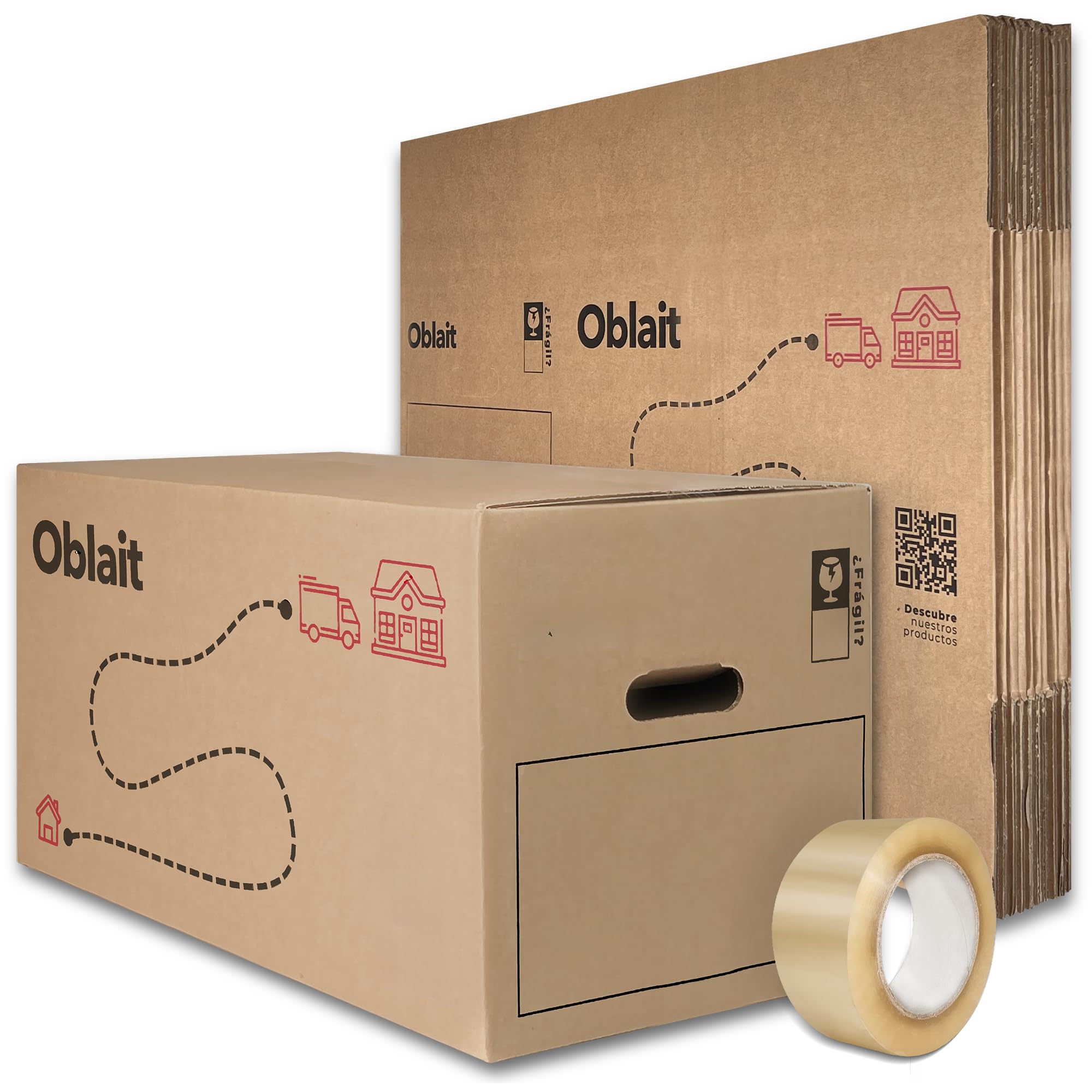 Pack 10 Cajas Cartón Mudanza 50x30x30 cm + Cinta Adhesiva 48 mm x 66 m