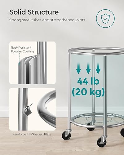 Miniatura 7 de SONGMICS Cesta de lavandería con ruedas, cesta de lavandería rodante, 45 Gal., Carrito de lavandería redondo con marco de acero y bolsa extraíble, 4