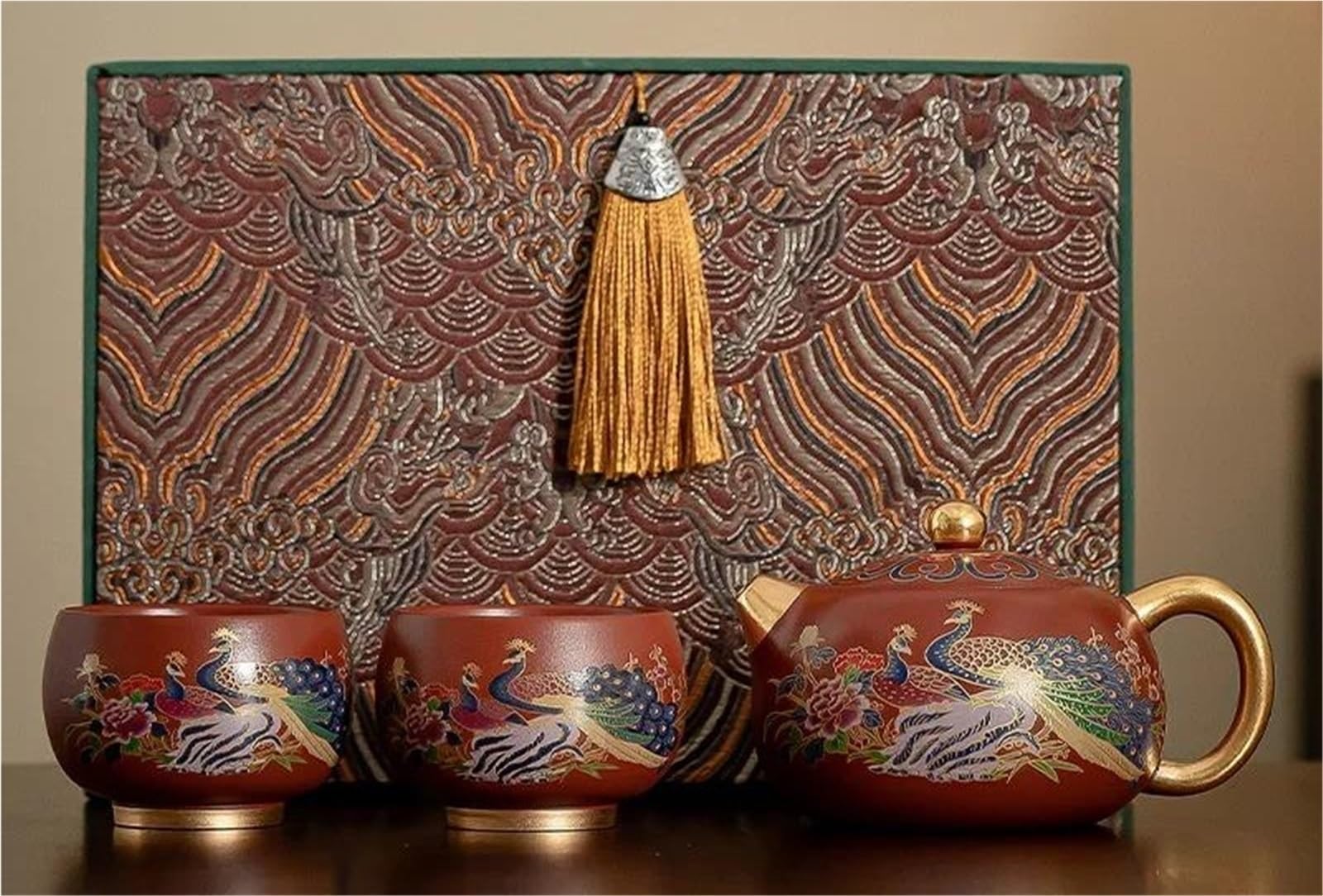 Service Ensemble Thé En Argile Violette, 1 Théière Et 4 Tasses, Collection D'articles Faits À La Main, Complet Cérémonie Du Antique Services A Thé Portables