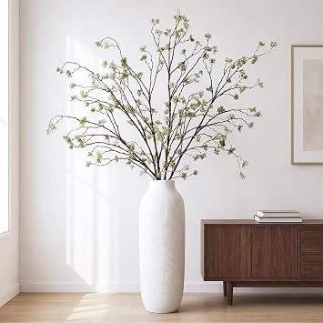 8 Pcs 42 Inch Artificial Green Berry Branches, Faux Multi-Head Fruit Stems, Realistic Greenery Stems with Small Berries for Vase Filler, Home Decor, Table Centerpieces, DIY Floral Crafts