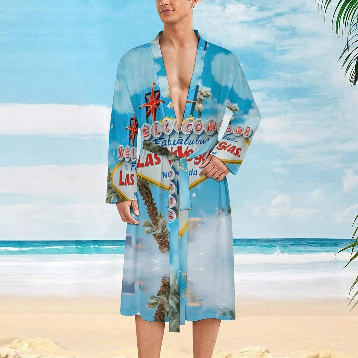 Welcome to Fabulous Las Vegas Mens Robe Long Bathrobe for Women Bath Robes Lightweight Soft Printed Sleepwear