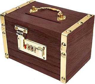 Vintage Wood Treasure Chest With Lock Retro Money Bank Kids Money Box Piggy Bank Memory Hobby Preservation Rustic Decorative Treasure Box Vintage Coin Boxes Treasure Chest for Kids Adults Keepsakes Mo