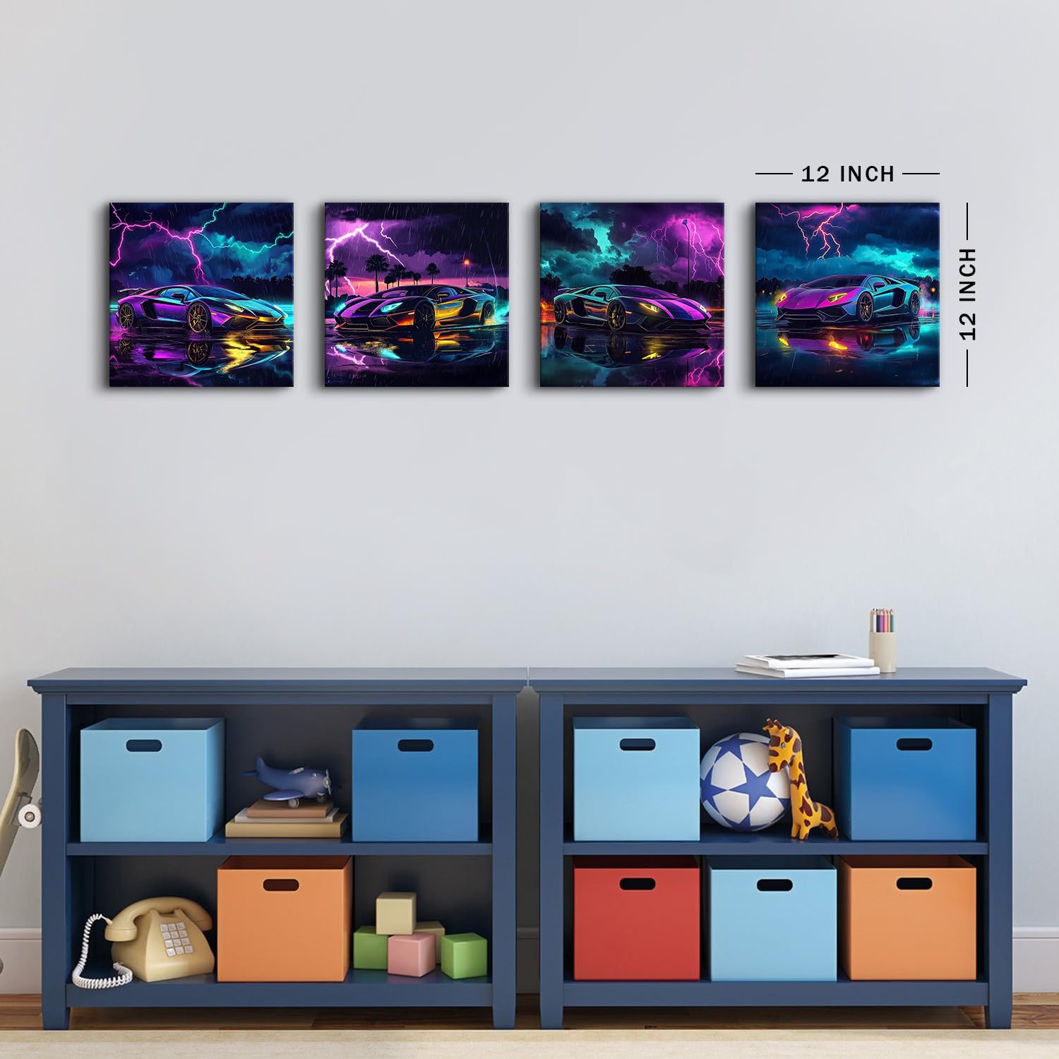 Quadro Carro Cyberpunk Neon - Arte De Parede Para Quarto E Sala