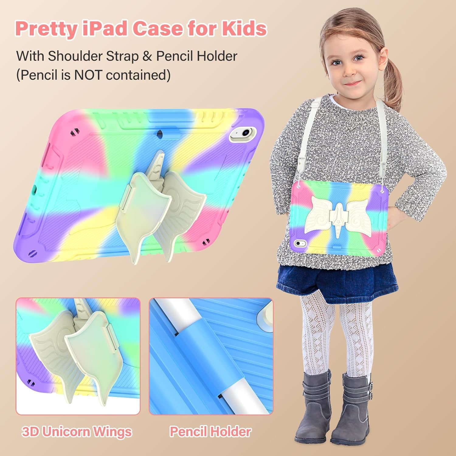 TOMORRY for iPad (A16) 11th Generation 11 Inch 2025/iPad 10th Generation Case 10.9 Inch 2022 with Tempered Glass Screen Protector,Unicorn Stand,Shoulder Strap,for iPad 10 Case Kids Girls (Colorful)