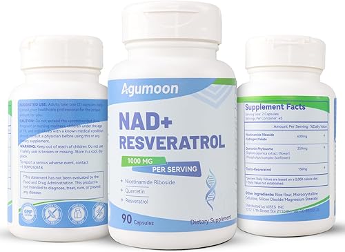 Miniatura 8 de Suplemento NAD+ de 1000 mg, suplemento liposomal de ribósido de nicotinamida NAD con resveratrol y quercetina para mujeres y hombres - 90 cápsulas
