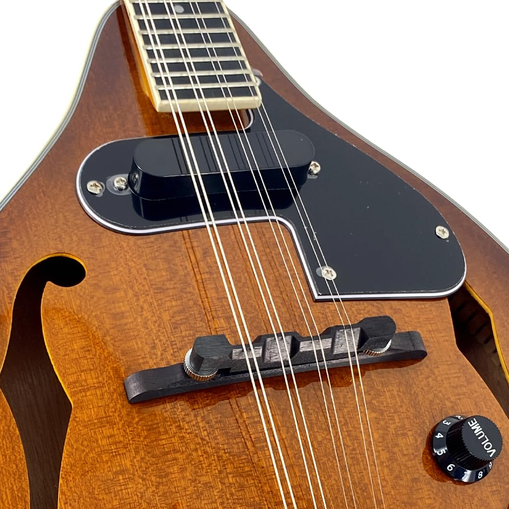 Mandoline Acoustique-Électrique Style A Corps Mohagany 8 cordes Kit complet pour scène Arqué Trous F Corps avec sac de transport, câble, cordes, sangle, médiators et chiffon de polissage