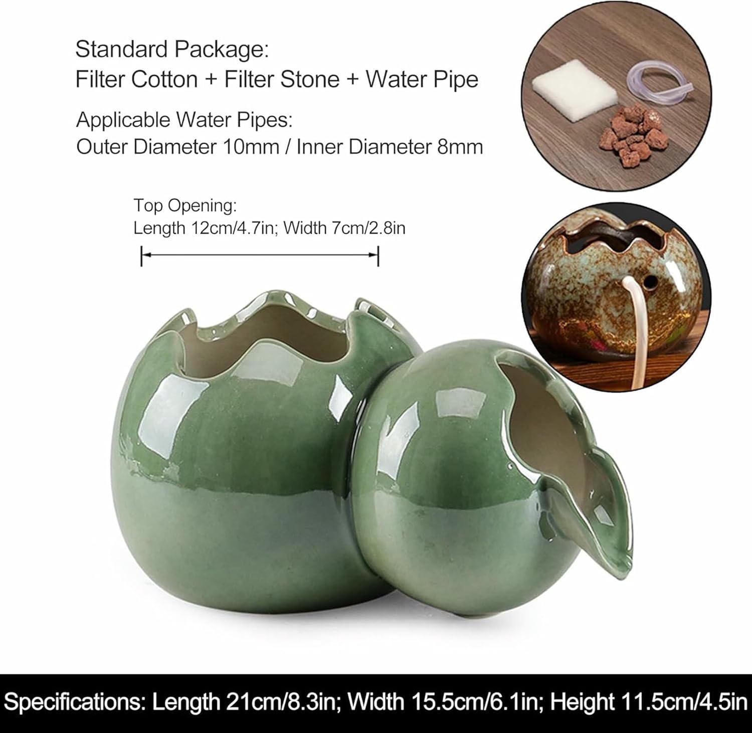 Ceramic Gourd Fountain Pond Spitter Decor for Small Ponds Water Circulation Fountain Aquarium Ornaments for Koi Pond, Patio and Outdoor Water Features