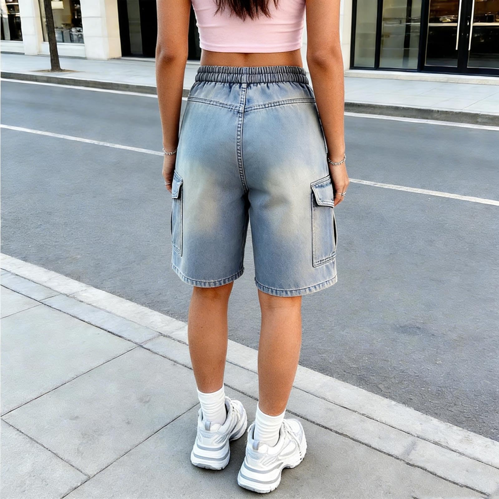 Pantaloncini di Jeans per Ragazza Stampa a Farfalla Pantaloni Corti Elastici in Vita Short in Denim Estiva Larghi Pantaloncini Jeans Sportivi Shorts Casual Pantaloni per Il Tempo Libero