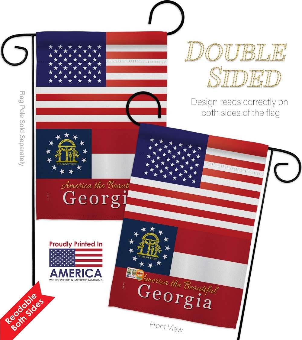 US Georgia Garden Flag Set with Stand Americana States USA American Territories Republic Country Particular Area Small Decorative Gift Yard House Banner Double-Sided Made In 13 X 18.5