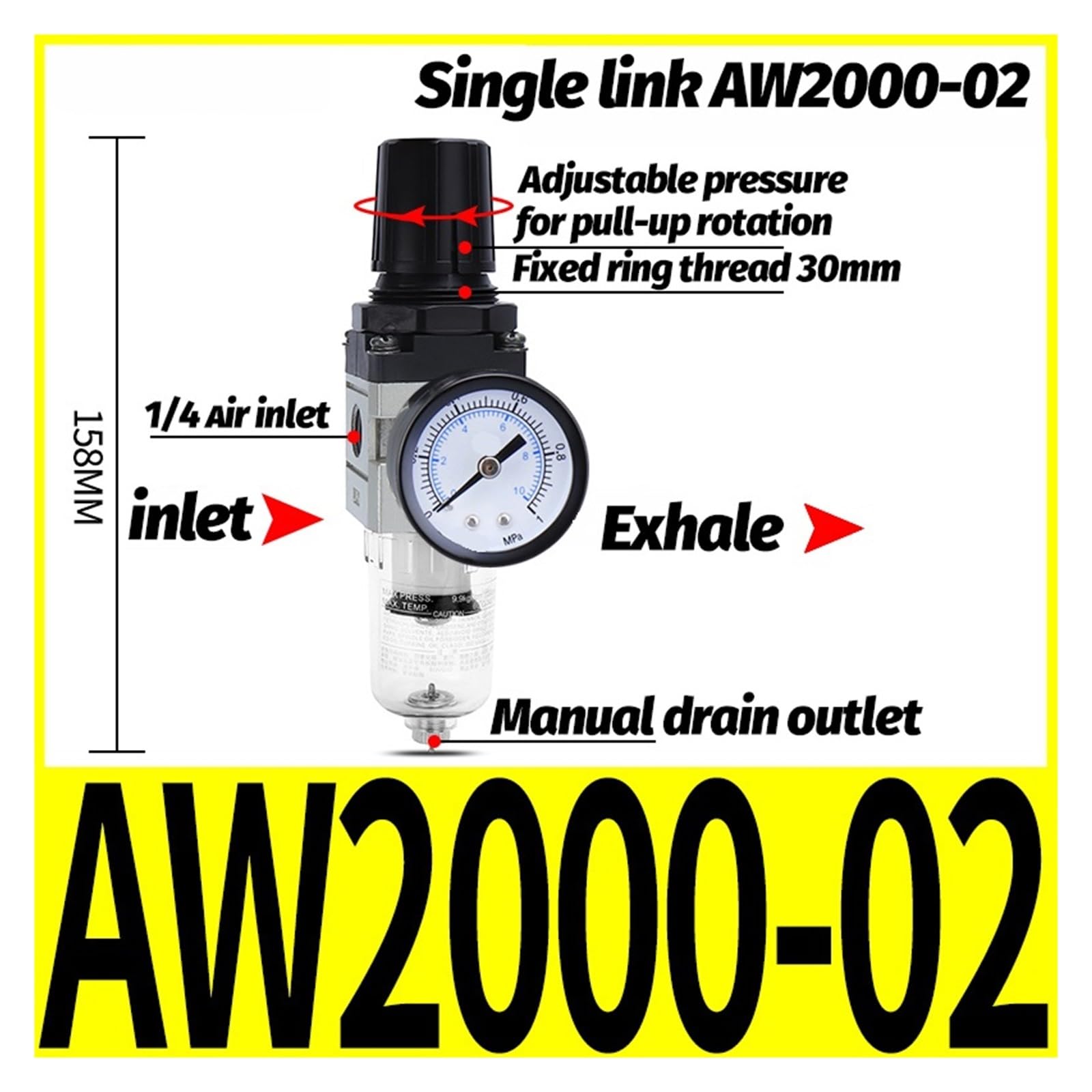 Regulator filtra pneumatycznego Zawór pneumatyczny do uzdatniania powietrza Zawory redukcyjne ciśnienia AW2000 AW3000 AW4000 AW5000 (AW2000-02)